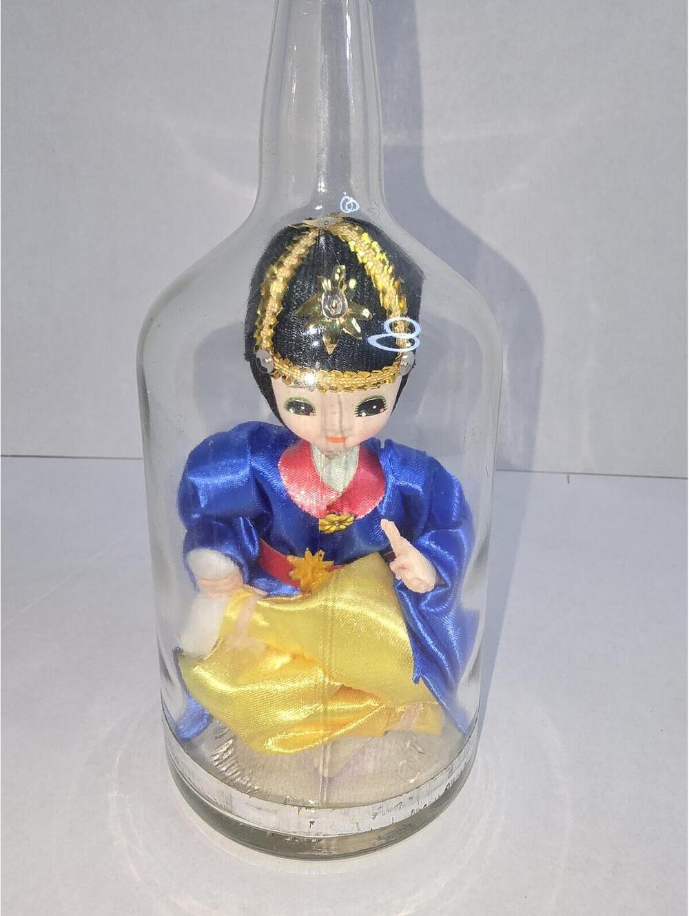 Vintage Korean Hanbok Doll Jinro Soju Bottle Folk Art